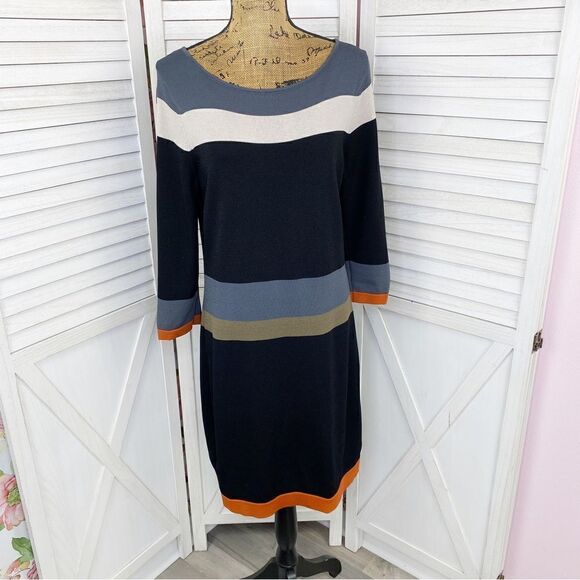 Nine West Colorblock Stripe Ponte Knit Sheath Dress Black Gray Medium Sweater - Picture 1 of 13